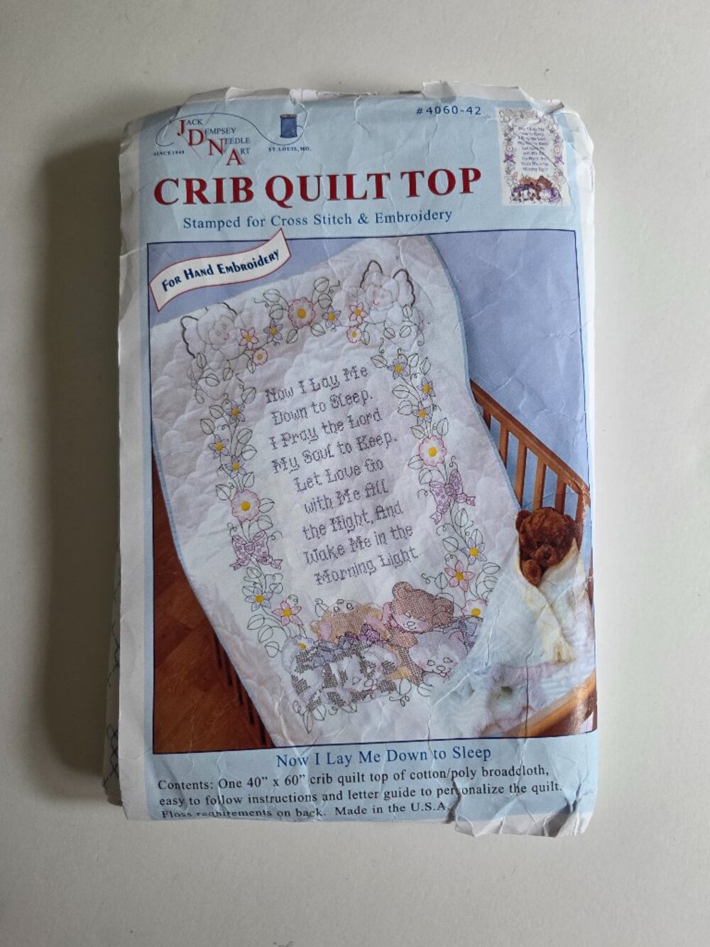 Jack Dempsey Cross Stitch & Embroidery  "Now I Lay Me Down to Sleep" Crib Top